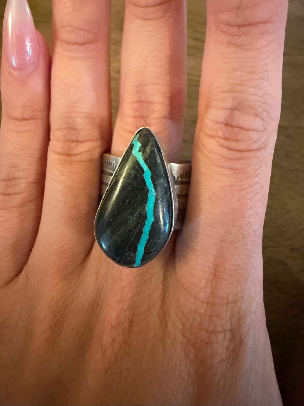 Navajo sterling silver  blk jack turquoise ring adjustable
